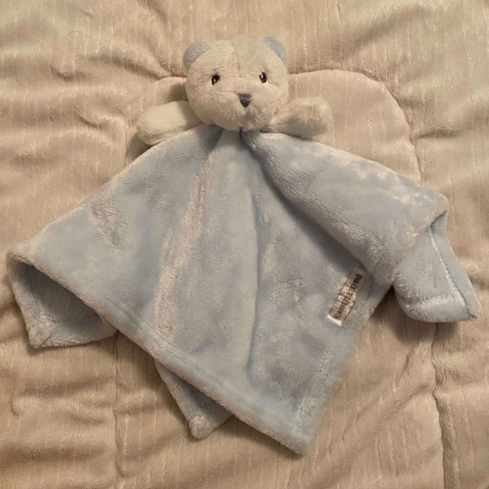 Blankets & Beyond Bear Teddy Blue White Plush Security Blanket Lovey